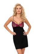 Chemise de nuit Donna en dentelle floral noire et rose avec bretelles ajustables, coupe ajustée buste, bas fluide, fabriqué en Pologne, taille unique