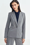 Blazer femme élégant gris clair taille ajustée style professionnel col à revers manches longues poches revers femmes