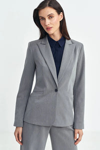 Blazer femme élégant gris clair taille ajustée style professionnel col à revers manches longues poches revers femmes
