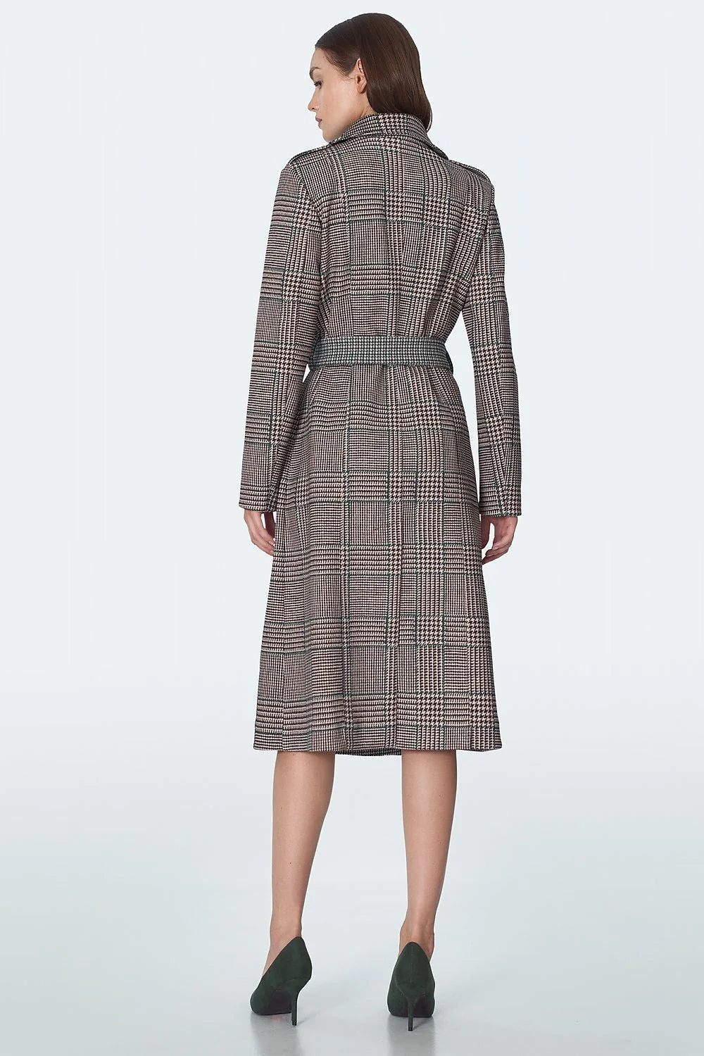 Manteau long carreaux Prince de Galles en polyester spandex élégant chic hiver pour femmes 2020