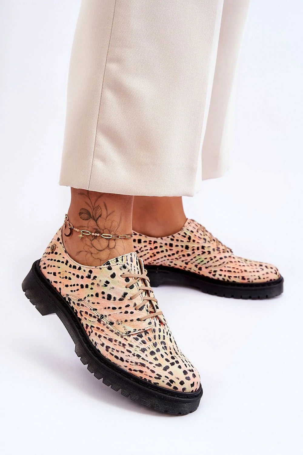 derby basses femmes suédine imprimé animalier rose poudré corail noir vert cuir semelle crantée antidérapante caoutchouc épaisse AirCushion confortable