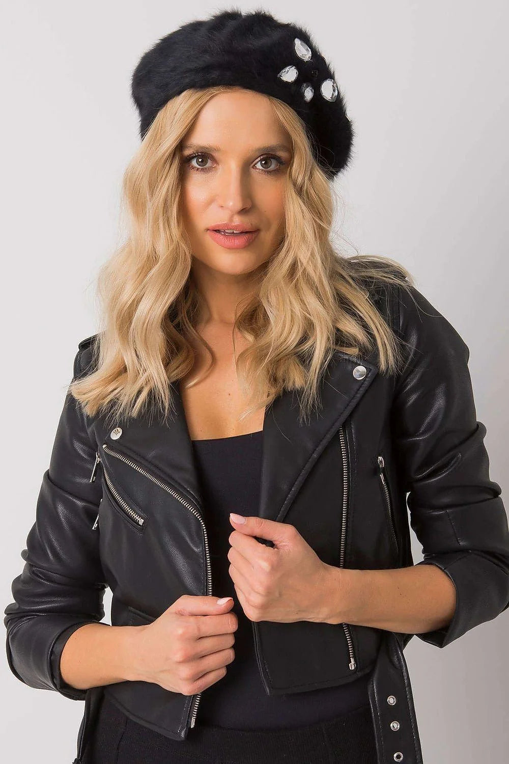 Veste ample en laine bouclée marron chic et béret violet strass décontractés automne-hiver femmes