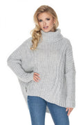 Pull oversize femme laine acrylique gris col roulé manches longues tendance automne-hiver confort élégant