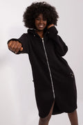 Robe longue à capuche en cotonstretch comfortable avec fermeture éclair noire pour femmes, style décontracté, poches latérales, qualité supérieure