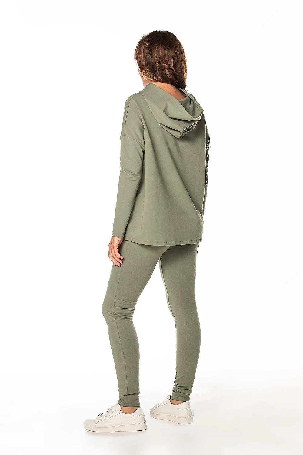 Sweatshirt Tessita à capuche en coton polonais doux pour femme, style ample, poche kangourou, couleur vert kaki, confort quotidien