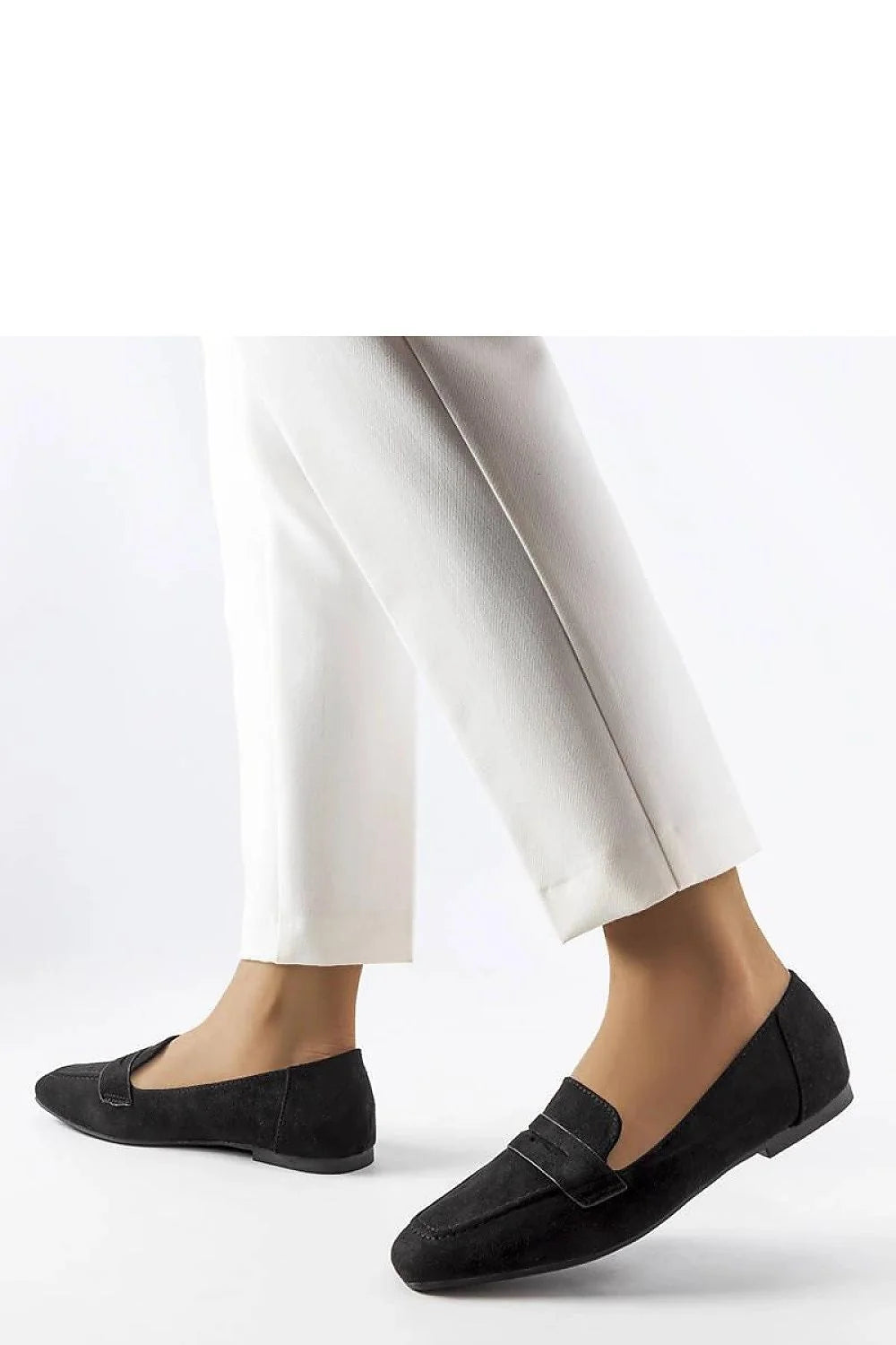 mocassins femme Solea simili cuir noir suédine bout carré empeigne bride décorative penny semelle plate talon bas confort