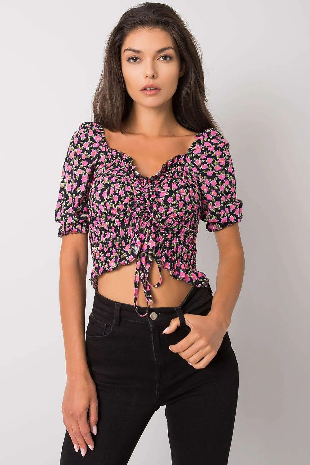 Chemisier Rue Paris élégant tendance coton manches courtes col en V plissé taille ajustable femme été