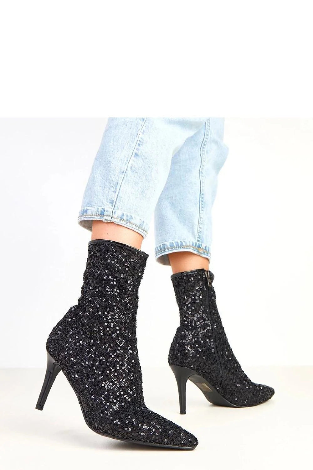 bottines pailletées noires scintillantes bout effilé talon aiguille élancé tige 18cm mimollet fermeture éclair latérale doublure confortable soirée cocktail glamour