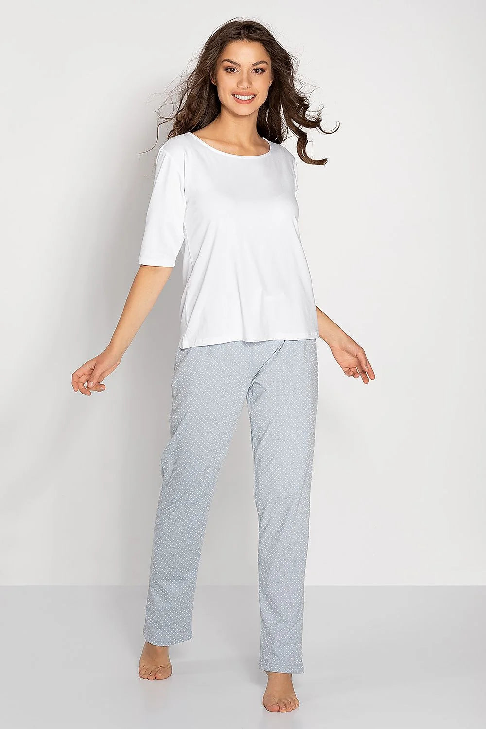 Pyjama pour femme en coton, style minimaliste, manches 3/4, pantalon droit, doux et respirant, idéal pour la maison
