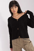 Cardigan pour femme moderne noir en maille épaisse V-neck motifs géométriques manches longues ajusté occasion quotidienne