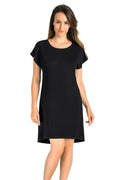 Chemise de nuit femme Teyli noir en viscose respirante longueur genou manches courtes style classique confortable élégance intemporelle mode pyjama détente nuit