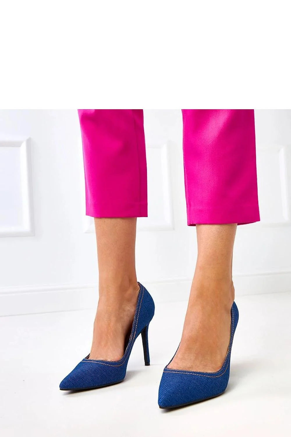 escarpins femme denim bleu bout pointu silhouette effilee talon aiguille 10cm semelle cuir synthetique confortable polyvalent soiree bureau