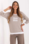 chemisier femme micromodal doux élasthanne extensible coupe oversize manches longues encolure ronde rayures horizontales taupe blanc bordcotes brodé