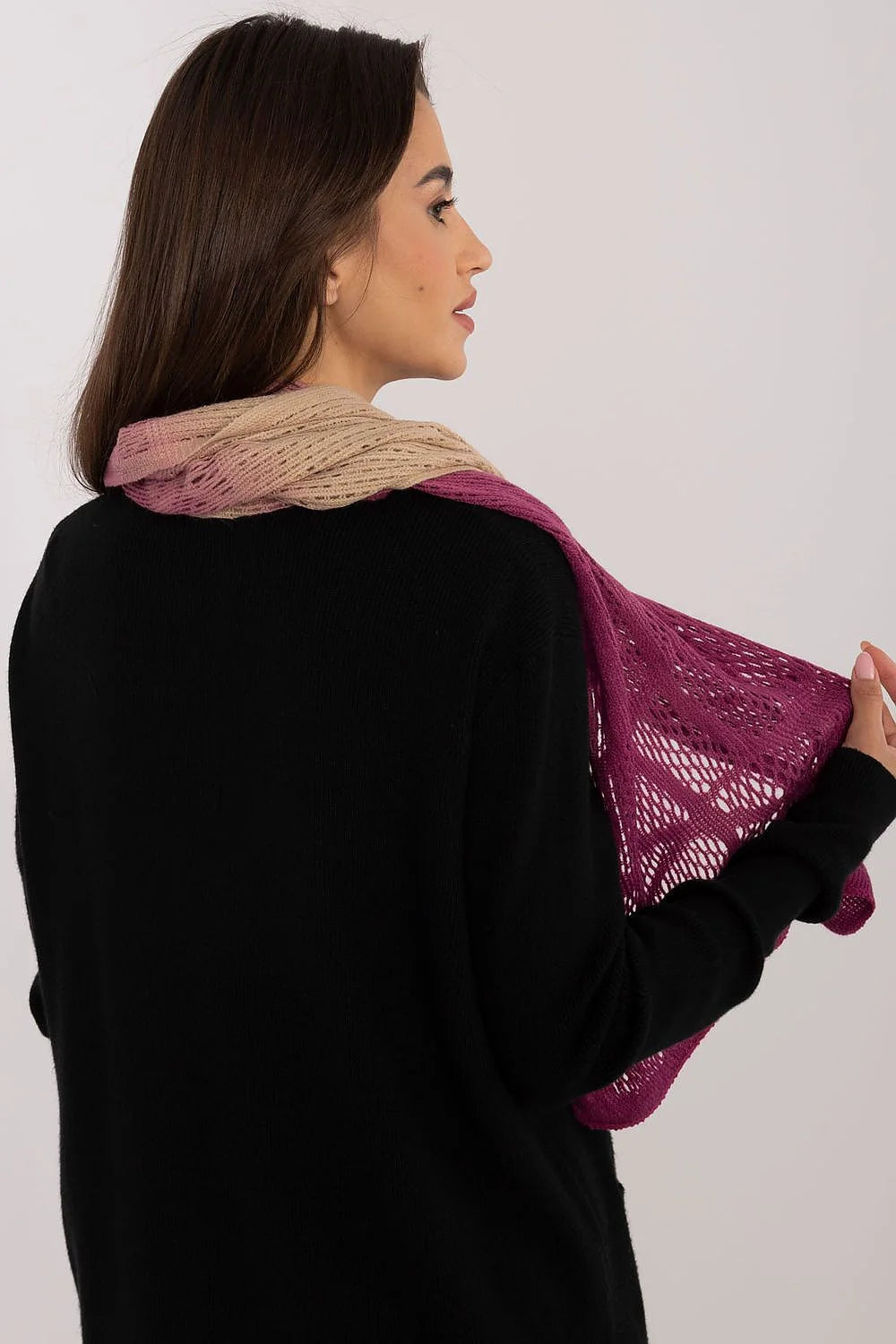 Écharpe ajourée longue pour femme automne hiver bi-couleur beige bordeaux coton laine élégante mode ajourée longue femmes