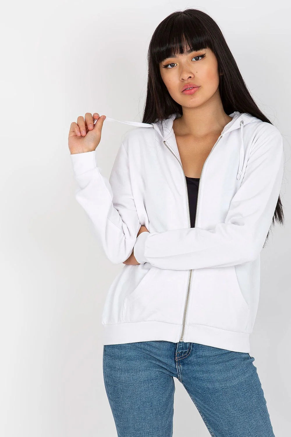 Sweatshirt femme capuche manches longues coton polyester gris foncé style casual occasion quotidienne