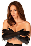 Gants élégants longs pour femmes en maille transparente et perles argentées soirée glamour occasion spéciale