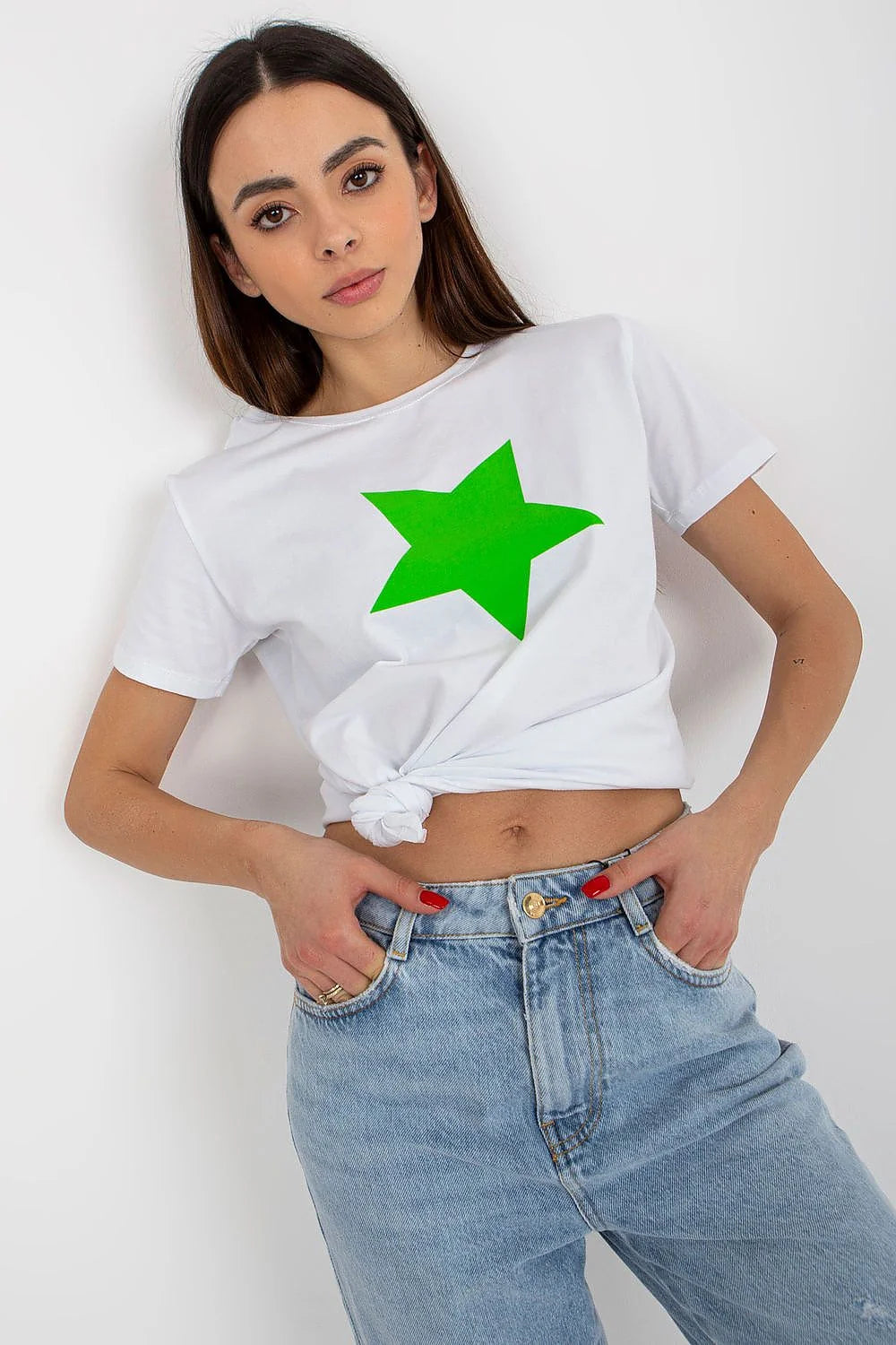 T-shirt femme court manches courtes encolure ronde étoile verte Casual coton respirant confortable look quotidien détendu polyvalent