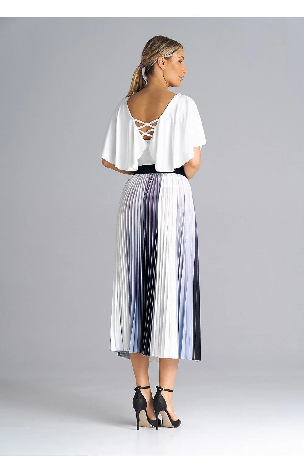 Jupe midi plissée avec ceinture élastique, style élégant et versatile, polyester 100%, tailles XS à XL, parfaite pour les occasions formelles et décontractées