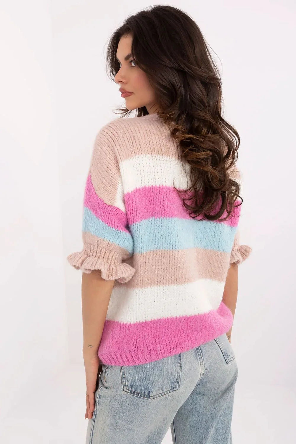Pull rayures horizontales pour femmes, style casual, automne-hiver, manches courtes, couleurs douces, confort premium, mode moderne, occasion quotidienne