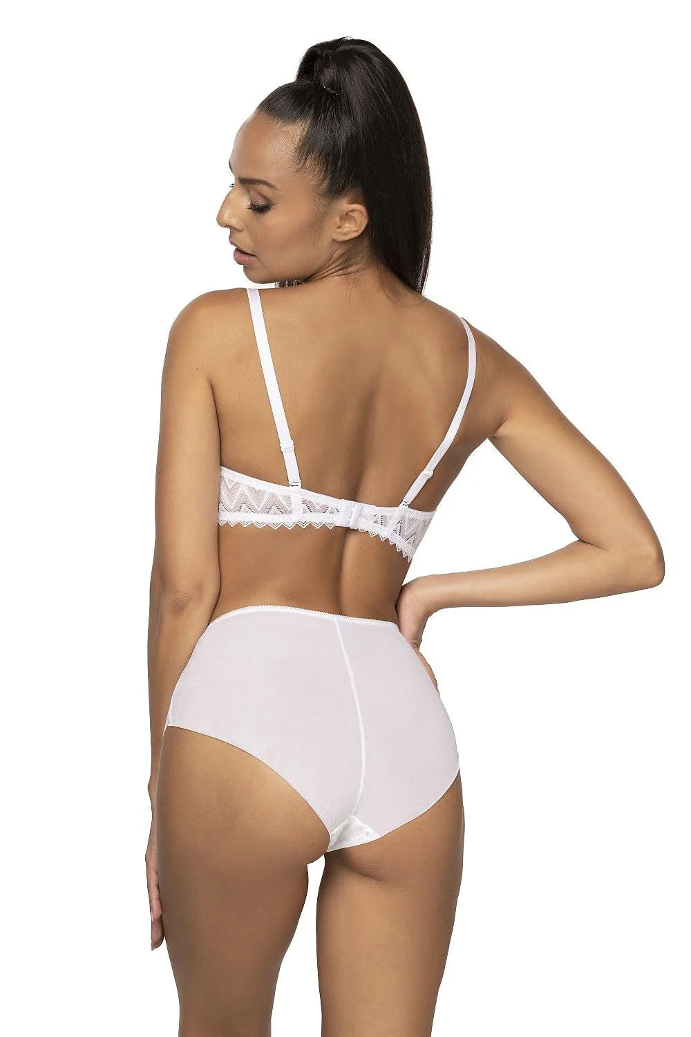 Culotte féminine taille haute dentelle blanche motif zigzag nœud subtil confort élastique ajustement parfait femme