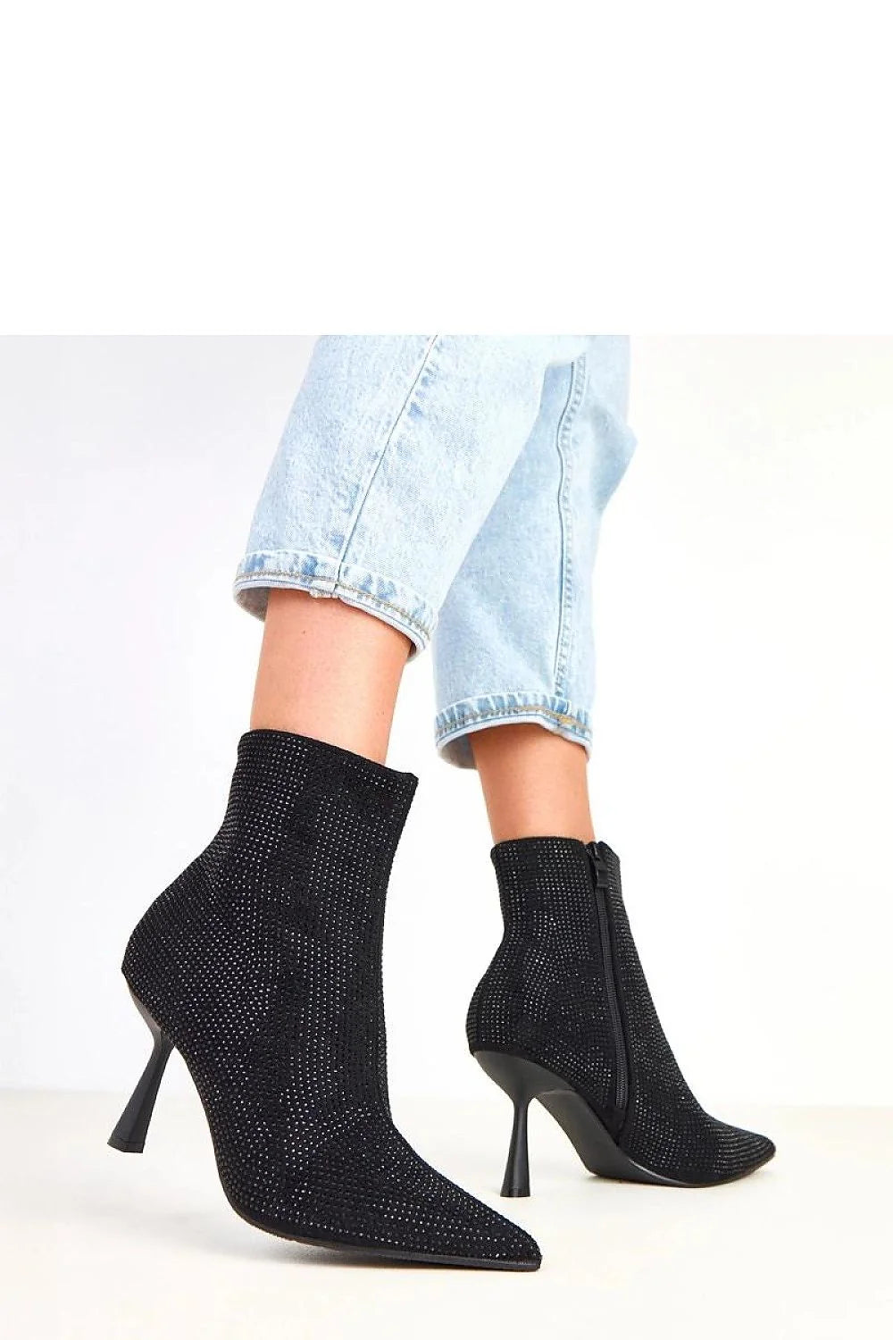 bottines femme talons aiguilles 9cm suédé écologique noir strass zircons scintillants bout pointu cheville 14cm doublure douce stretch tricoté