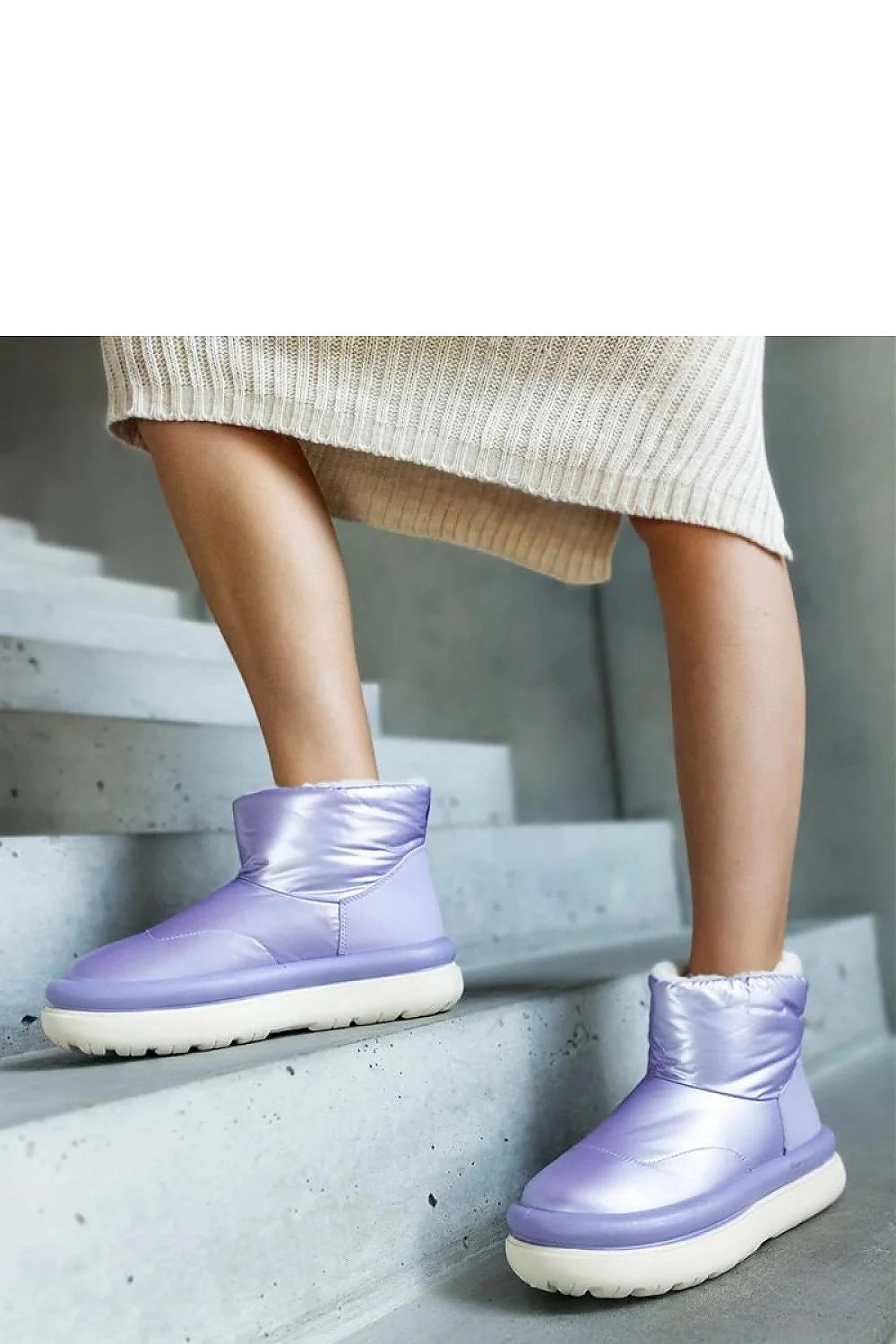Bottines de neige modernes pour femmes couleur lavande douce, cuir synthétique, semelle épaisse, confort maximal