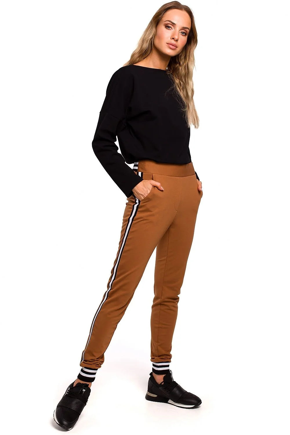 Ensemble sportif femme coton noir marron confortable chic athleisure décontracté jogger sweat-shirt manches longues