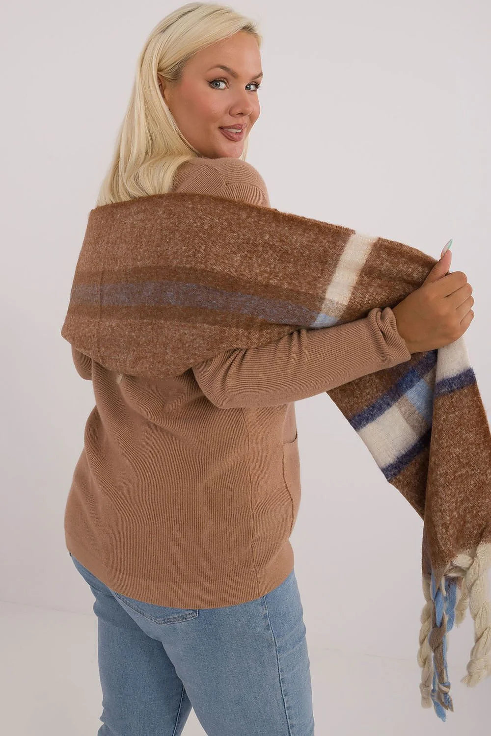 Écharpe en polyester à carreaux pour femme, longue, large, franges torsadées, style cosy, automne hiver, polyvalente, douce, chaleureuse