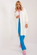 Cardigan Badu long ouvert maille tricot acrylique doux couleur pastel blanc cassé rose bleu