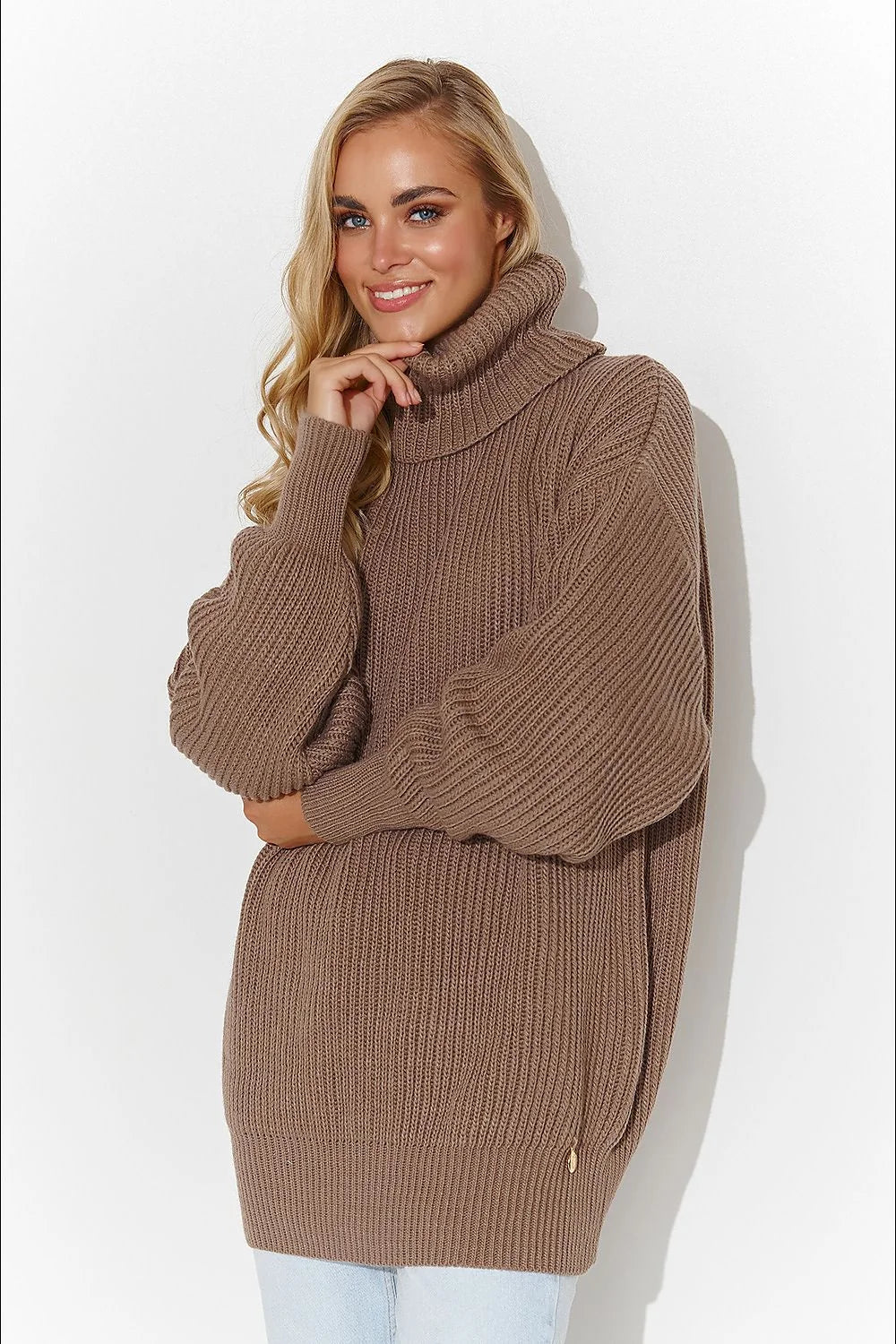 Pull femme col roulé écharpe maille épaisse style casual chic couleur cappuccino nude noir crème bleu vert orange