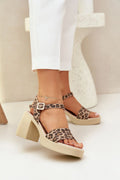 Sandales à talons block femmes imprimé léopard cuir naturel semelle confortable occasionnels robes jupes talon 8.5cm plateforme 2.5cm
