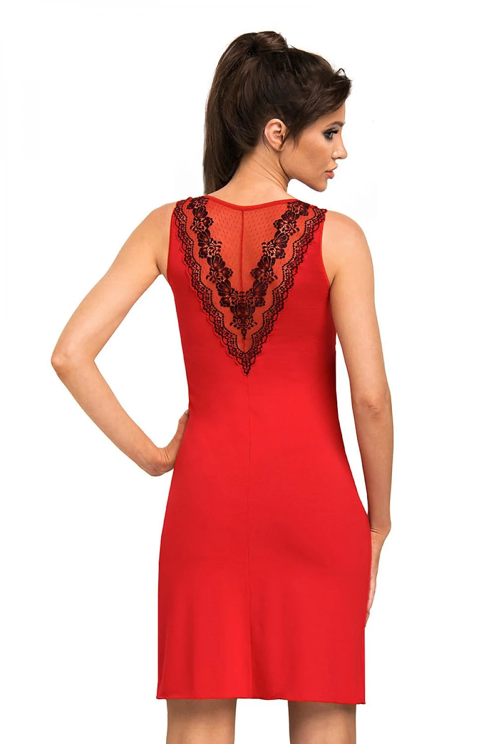 Chemise de nuit dentelle rouge noire élégante bretelles larges douce nuits spéciales femmes raffinée