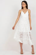 Robe de jour Och Bella dentelle blanche midi fines bretelles décolleté en V taille ajustable femme