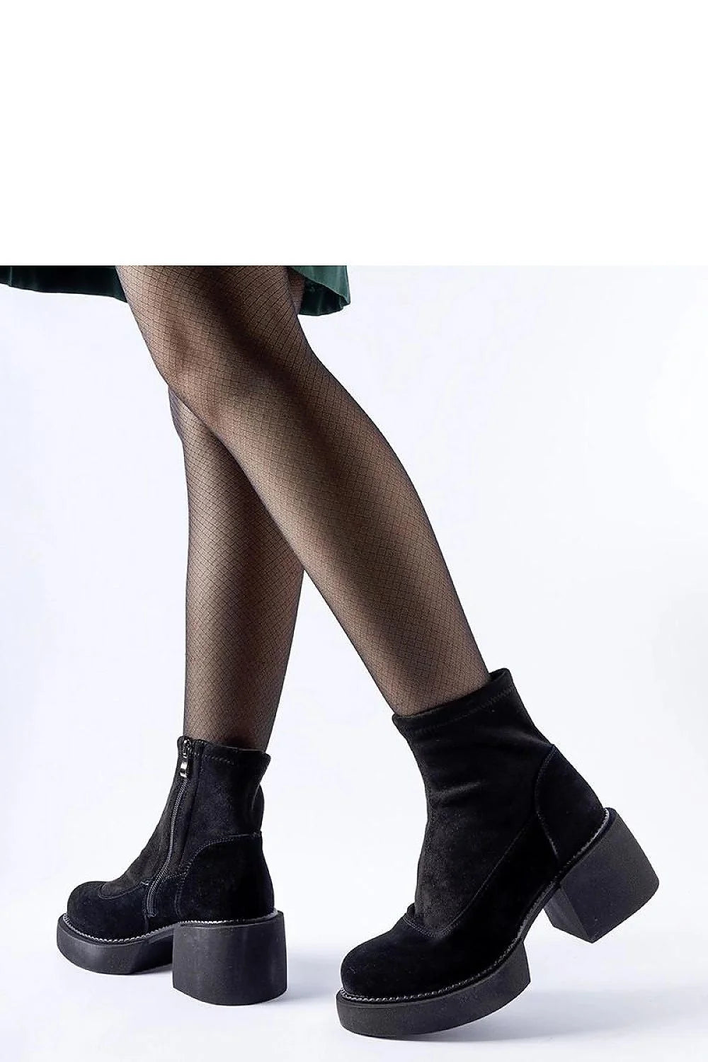 bottines femmes daim noir suédine tige ajustée cheville talon bloc moyen confort plateforme épaisse semelle antidérapante fermeture latérale