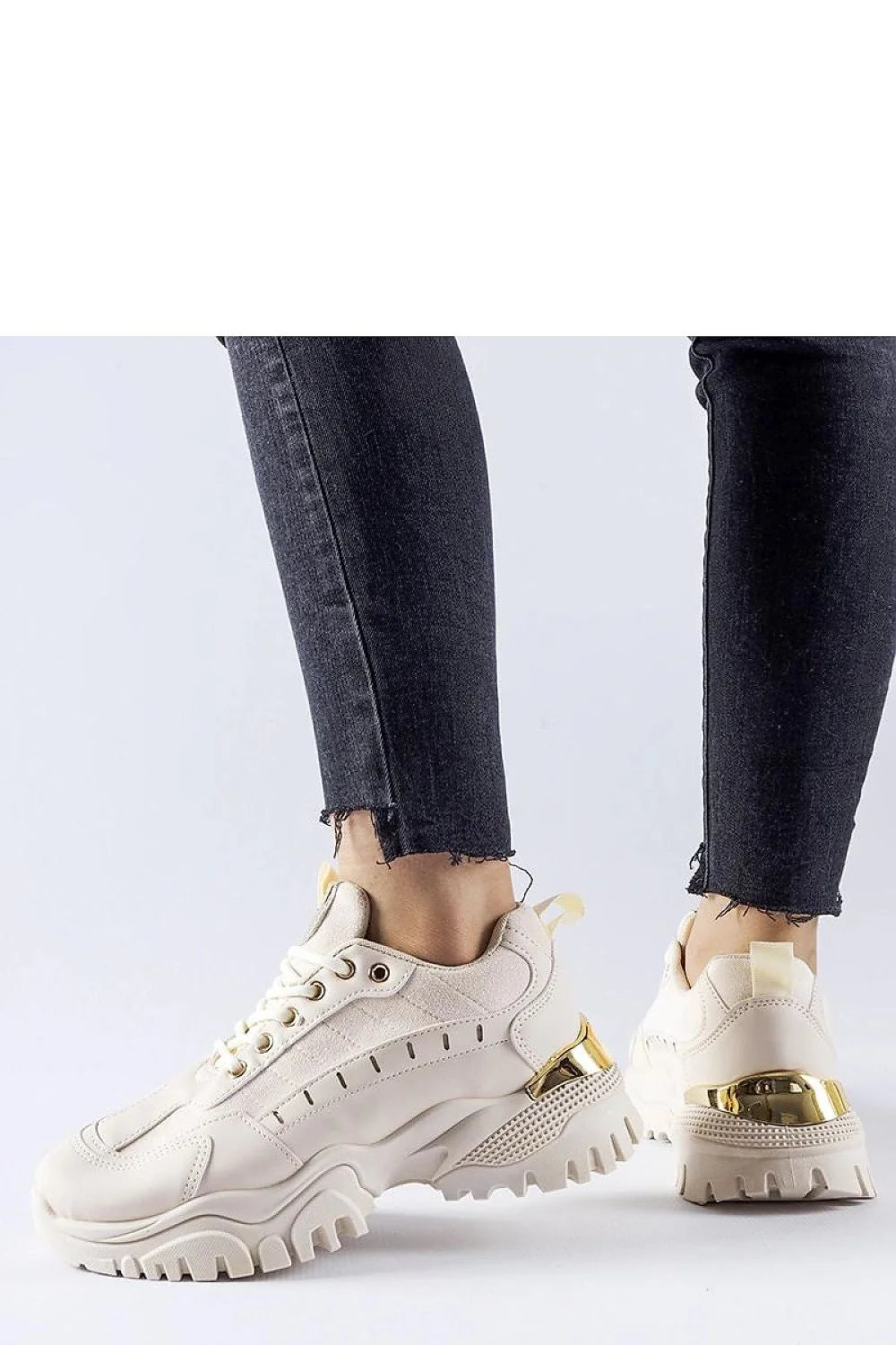 baskets chunky femme beige crème doré métallisé semelle épaisse crantée plateforme maintien renforcé cuir synthétique suédé