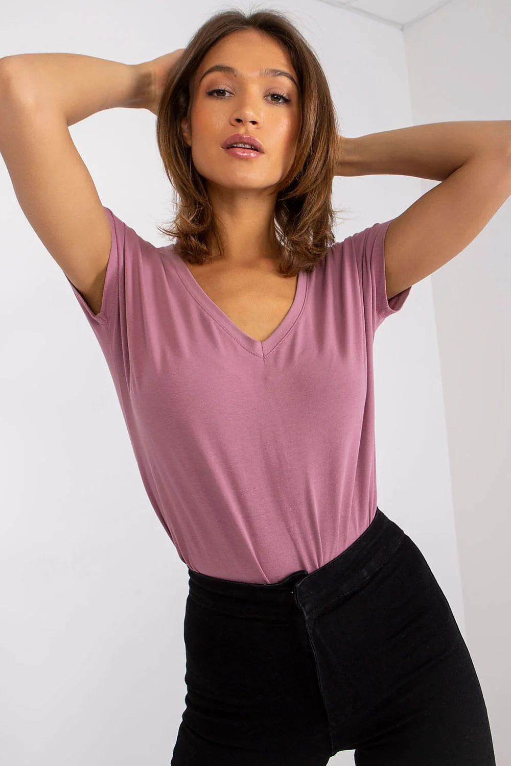 T-shirt femme loose manches courtes col V couleur verte vif coton elastane taille ajustable S M L XL XS
