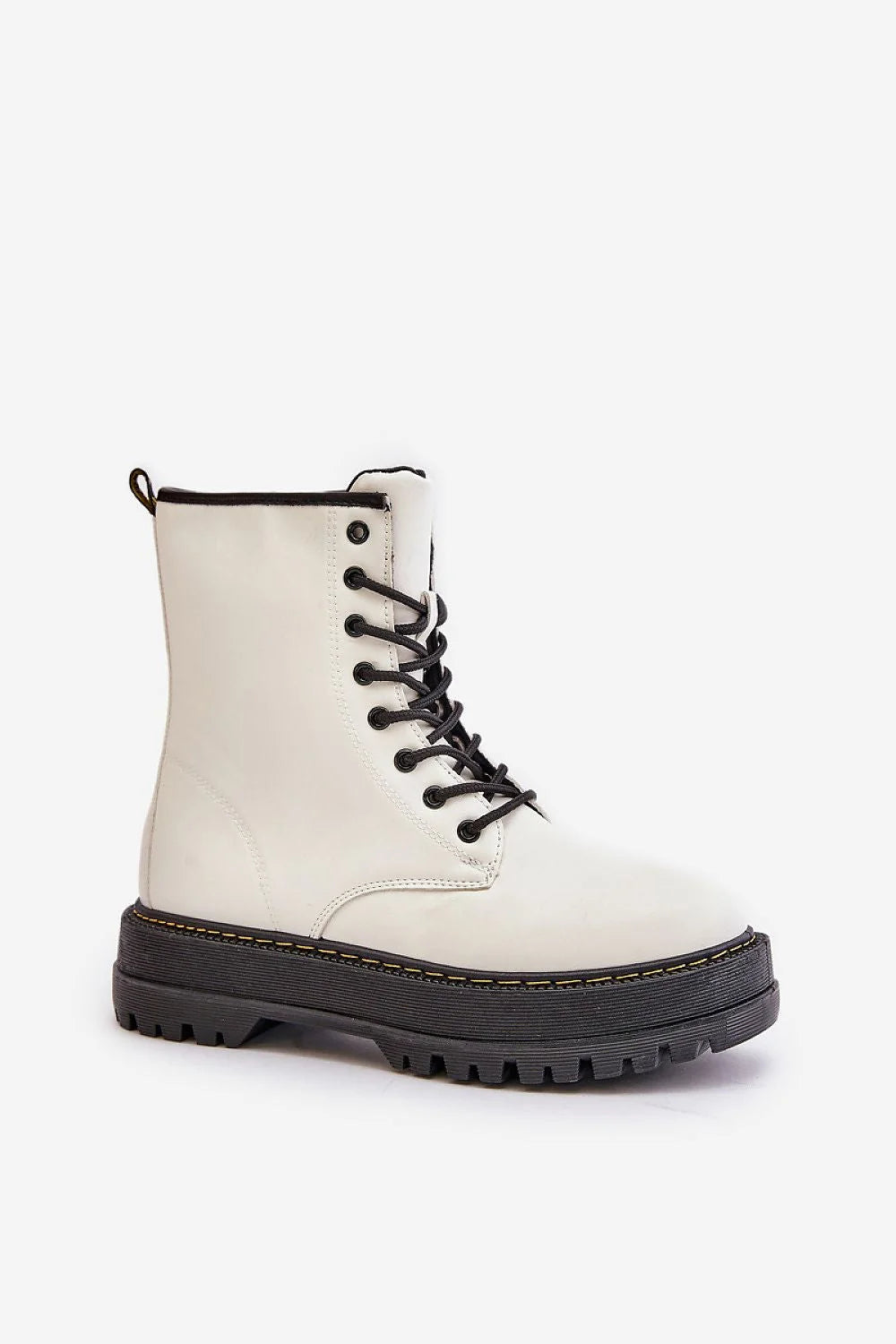 Bottines pour femmes cuir écologique design robuste style urbain haute lacet métallique plateforme chauffant talon renforcé