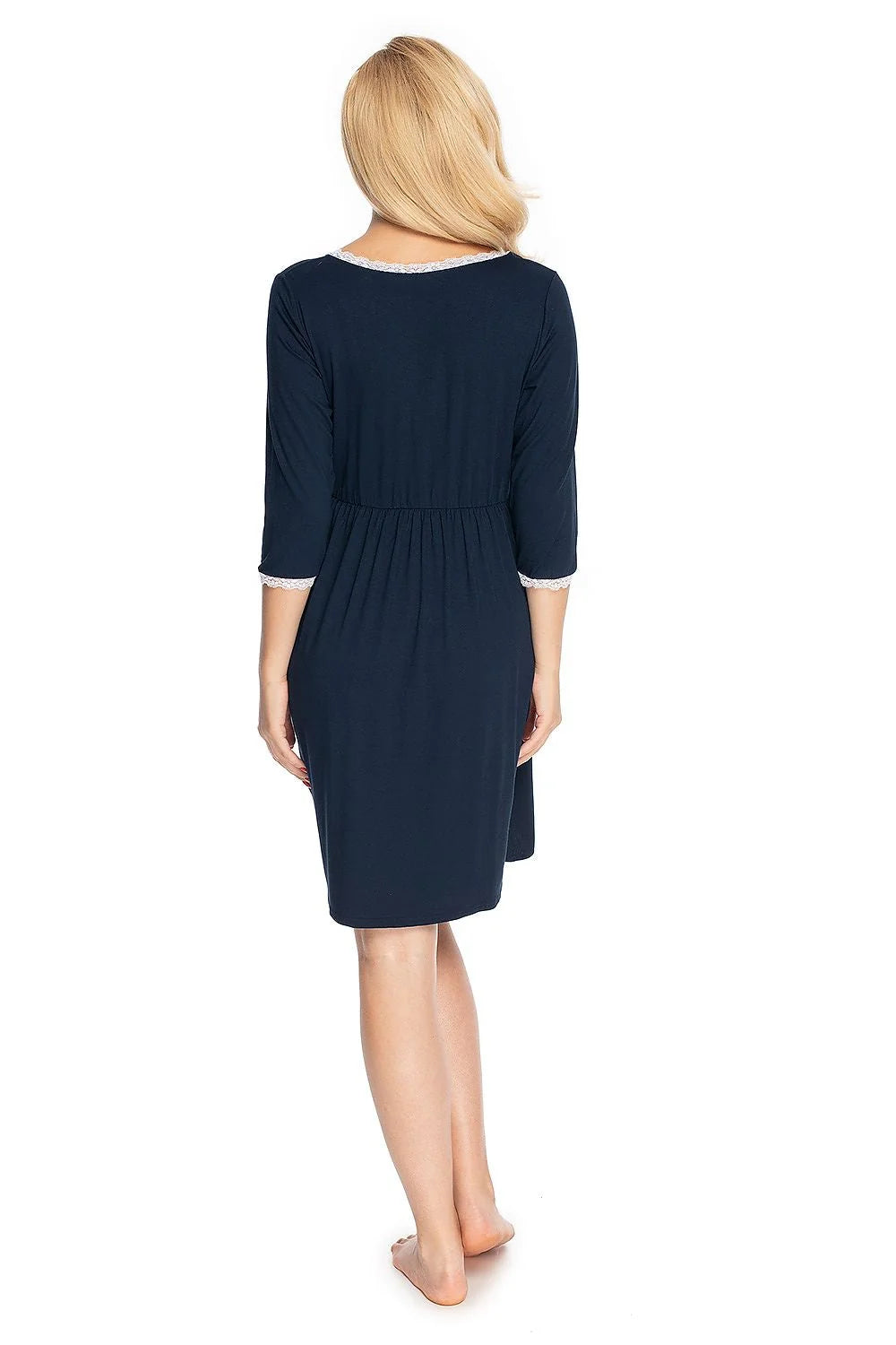 Chemise de nuit jersey croisée maternité élégante rose vif dentelle confort allaitement manches 3/4