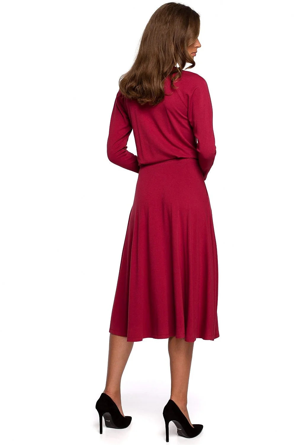 Robe de jour en viscose taupe élégante coupe fluide manches longues pour femmes modernes raffinées