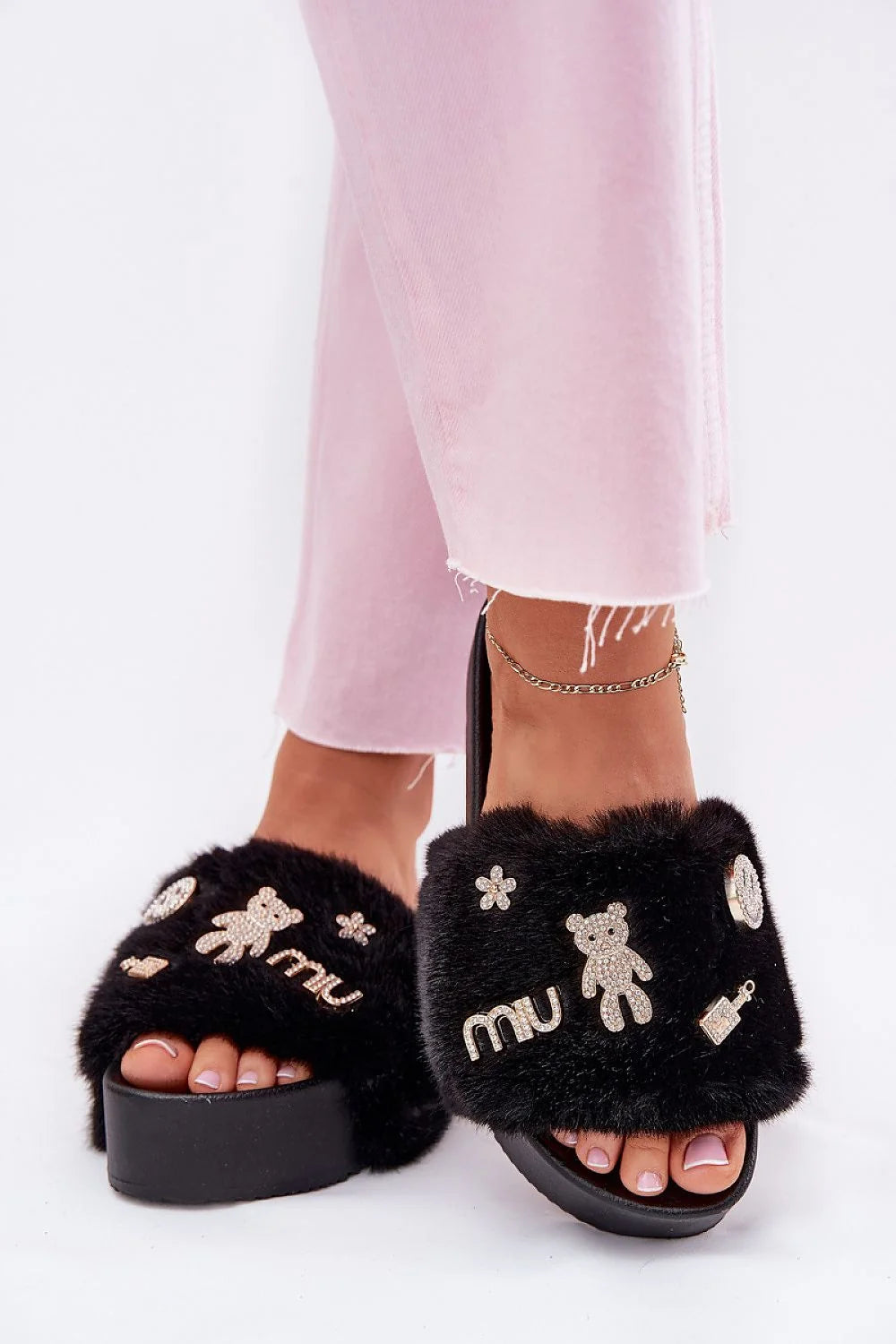 Clacquettes Step in style mules femme fourrure plateforme massive doré élégant casual look audacieux confortable