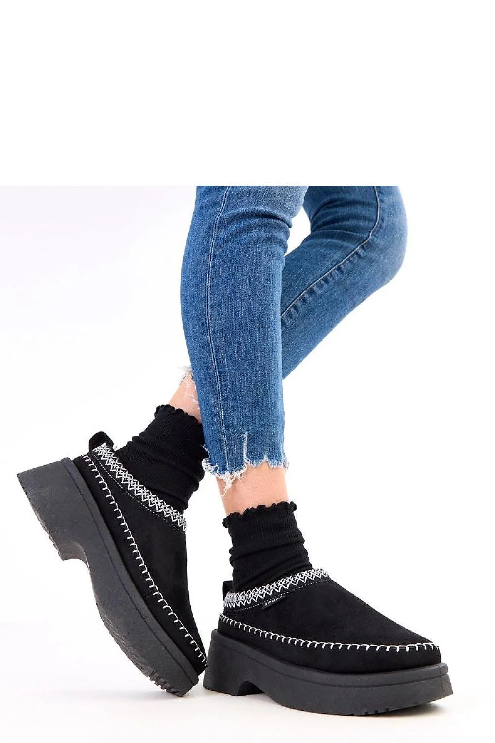 pantoufles femmes mocassins slipon suédé écologique broderie décorative col côtelé enfilage facile semelle tissu douce plateforme épaisse antidérapante