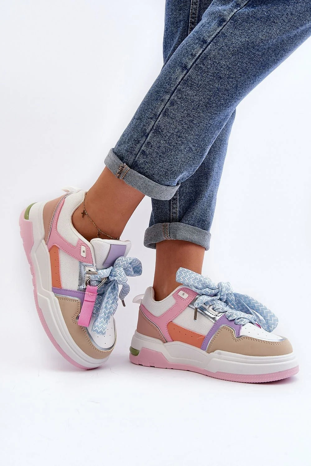 baskets multicolores femmes urbain plateforme rose lilas beige blanc simili cuir mesh respirant semelle épaisse antidérapante lacets larges