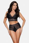 ensemble lingerie femme dentelle noire bralette longline sansarmatures maintien léger bande souspoitrine culotte taille haute gainante floral romantique coton élasthanne