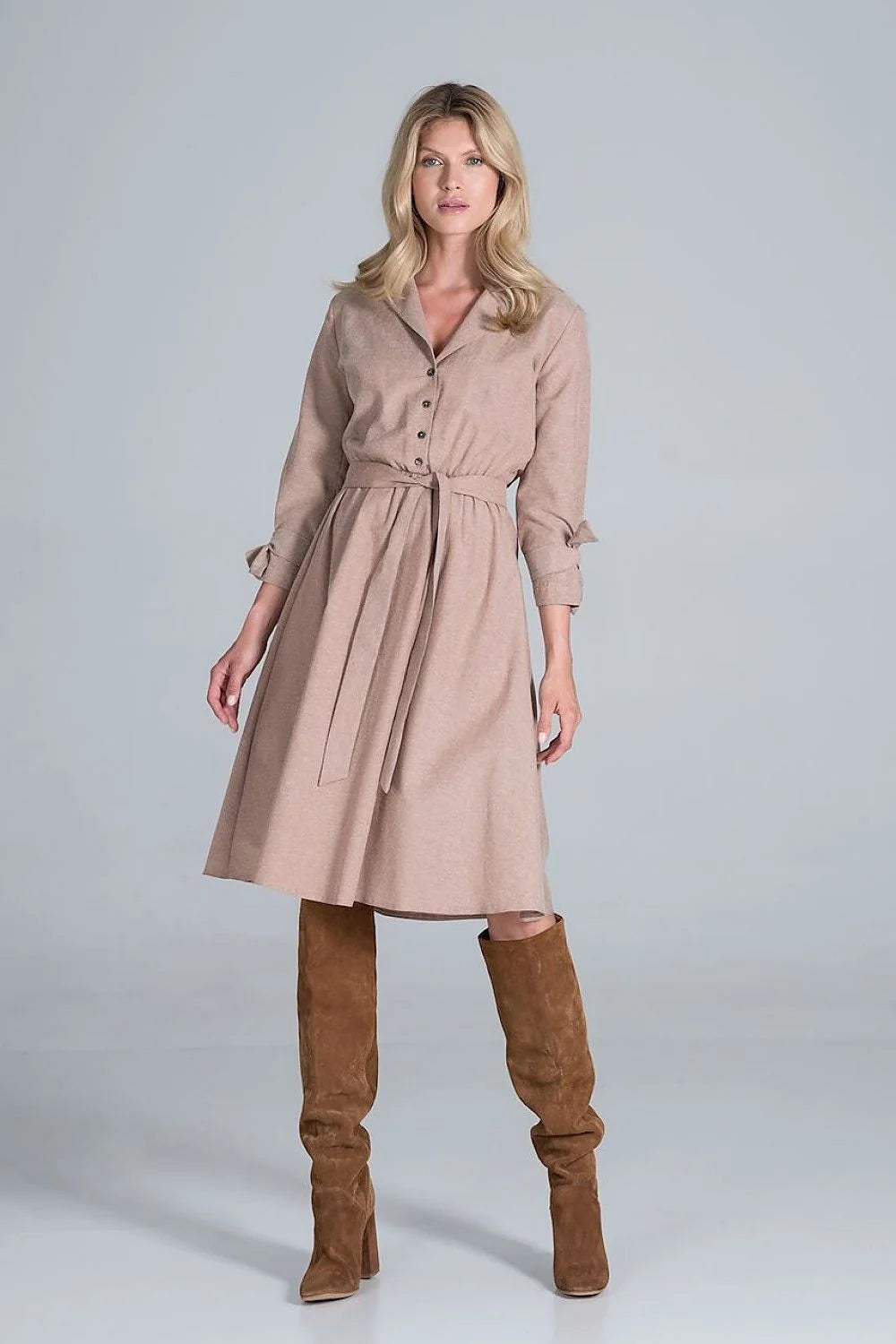 Robe chemise viscose décontractée à carreaux manches longues ceinture ajustable élégante pour femme automne