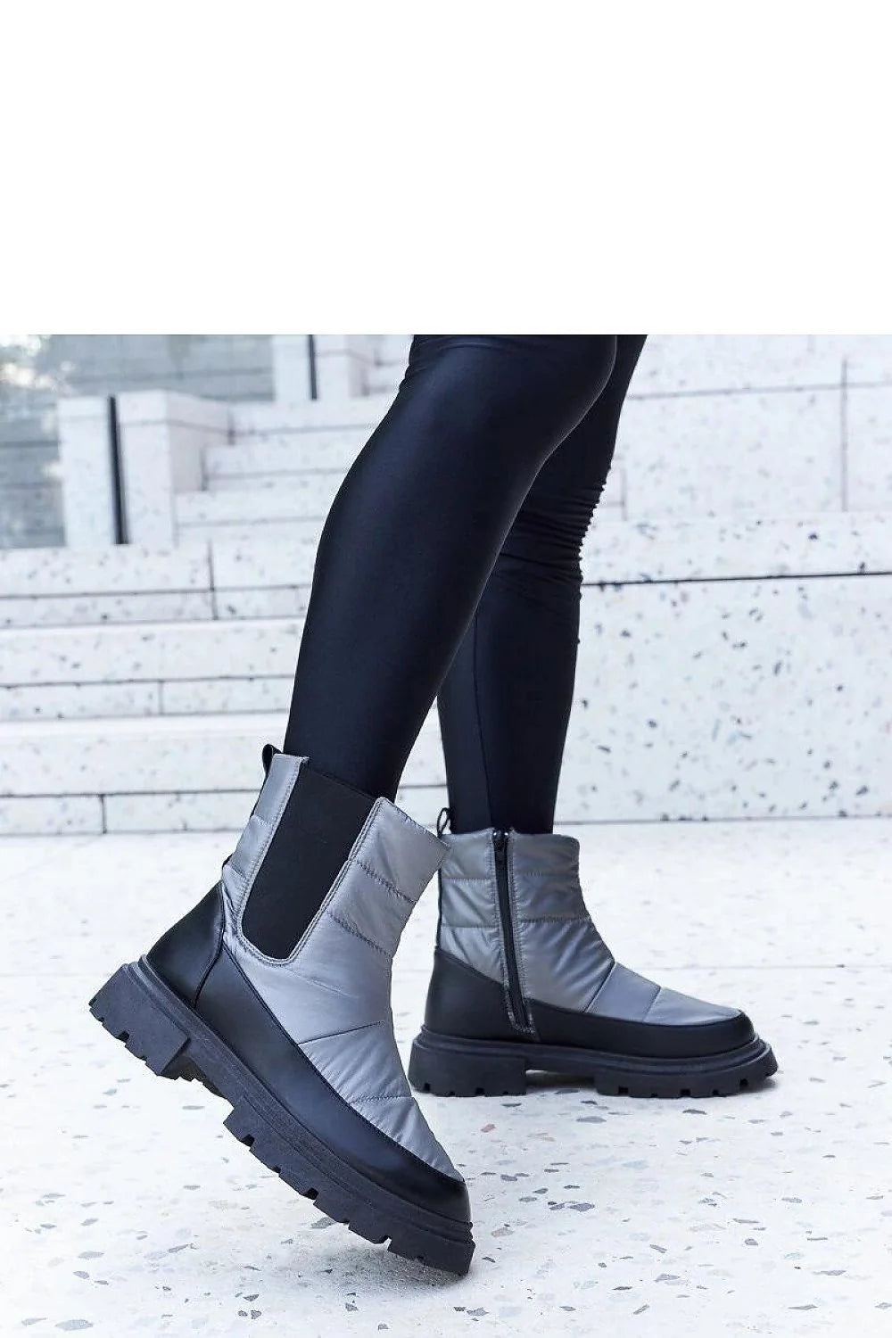 bottines femme hiver Solea Galvani matelassées gris métallisé nylon rembourré zippée élastiques semelle plateforme crantée traction chelsea noir confortable urbain