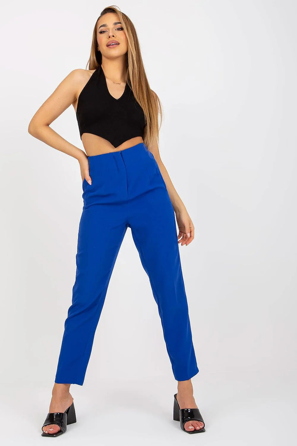 pantalon femme xsapienza taille haute droit élégant finitions soignées polyester viscose extensible confortable durable fermeture invisible poches simili cuir