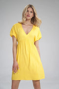 Robe de jour en coton chic jaune vif manches courtes pour femme style ample été