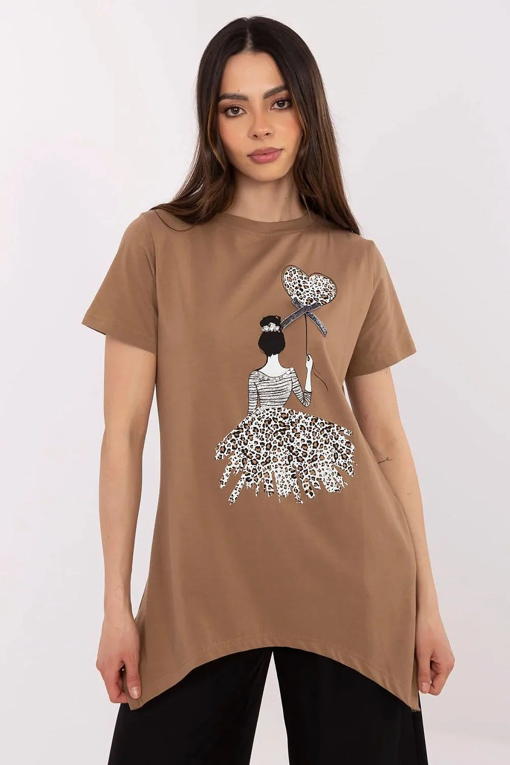T-shirt femme style casual imprimé animal coton elasthanne coupe fluide manches courtes col rond
