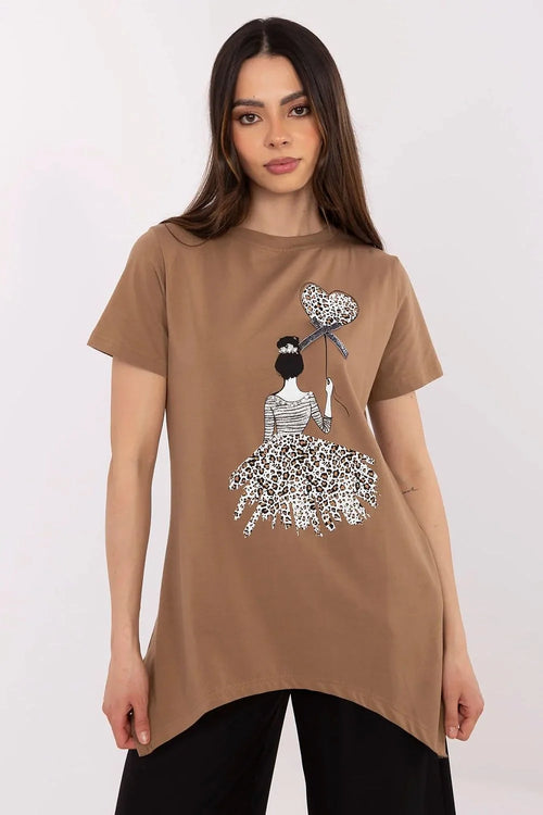 T-shirt femme style casual imprimé animal coton elasthanne coupe fluide manches courtes col rond