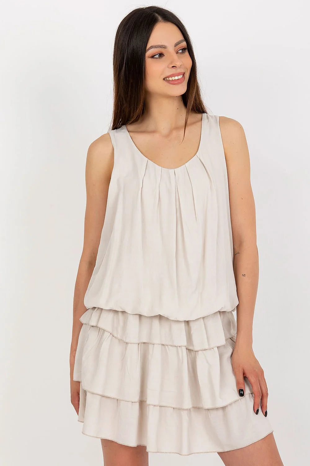 Robe de jour Och Bella sans manches en viscose col rond volants élastique taille universelle